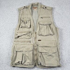 Woolrich Vest‎ Mens Beige Full Zip Outdoor Hiking Fishing Hunting Utility Line L